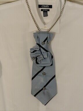 Powder Blue Diagonal Stripe Tie with Rhinestone Accents